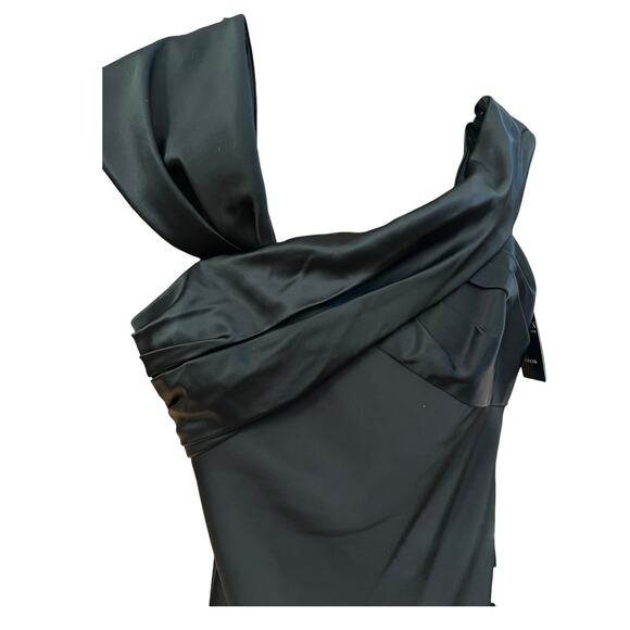 Lauren Ralph Lauren Satin Slip Cocktail Dress, Asymmetric Shoulder | 6 Black NWT - Picture 8 of 16
